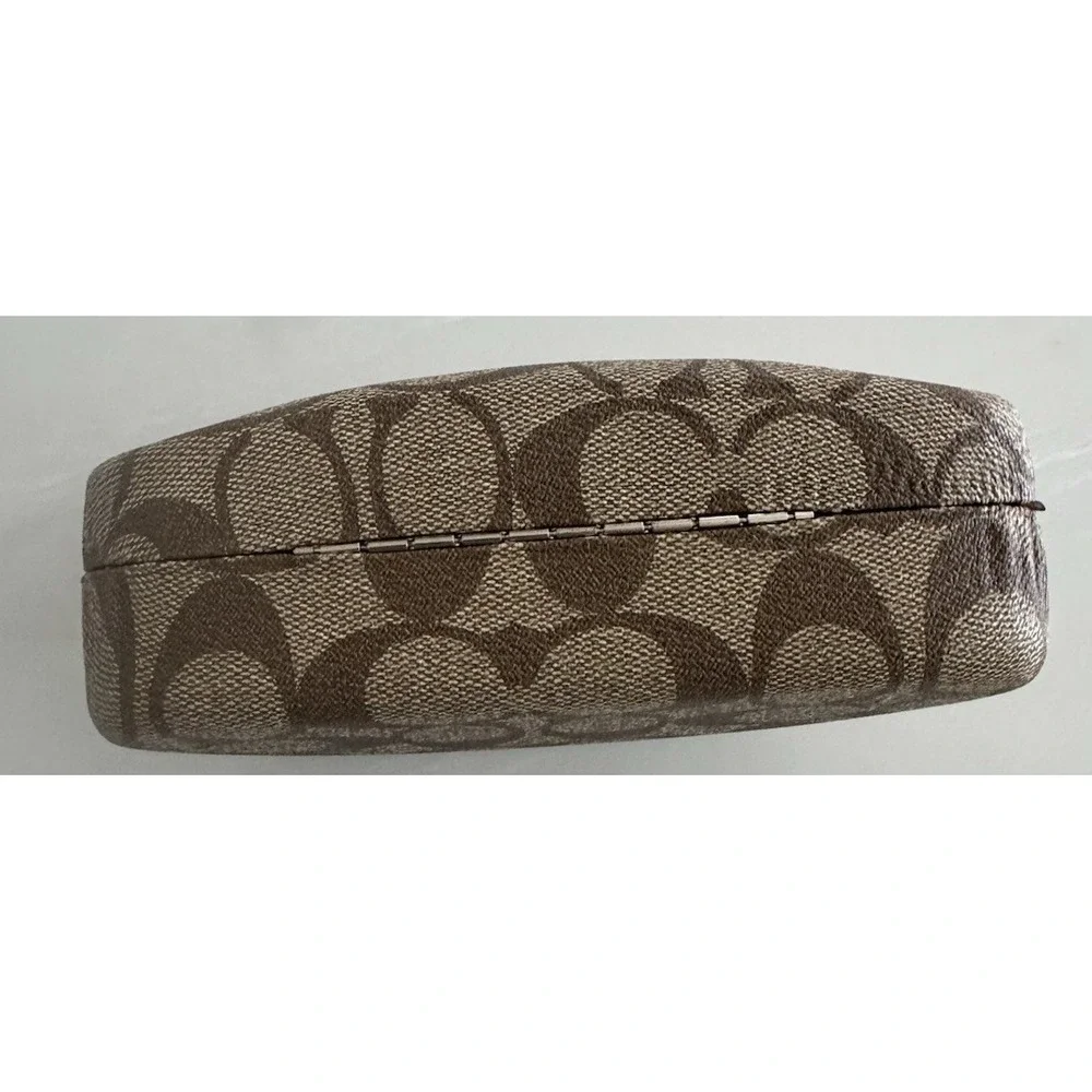 Coach Brown Signature Eyeglass Case Only Hard Shell Authentic w/Cleaning Cloth